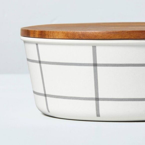 Hearth & Hand 34oz Grid Bamboo Melamine Bento Food Storage Box Wood Top Gray - Picture 4 of 5